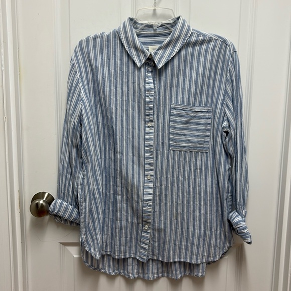Treasure &‎ Bond Button Up Shirt Womens Boyfriend Fit Stripe Print - size Medium - Picture 1 of 7